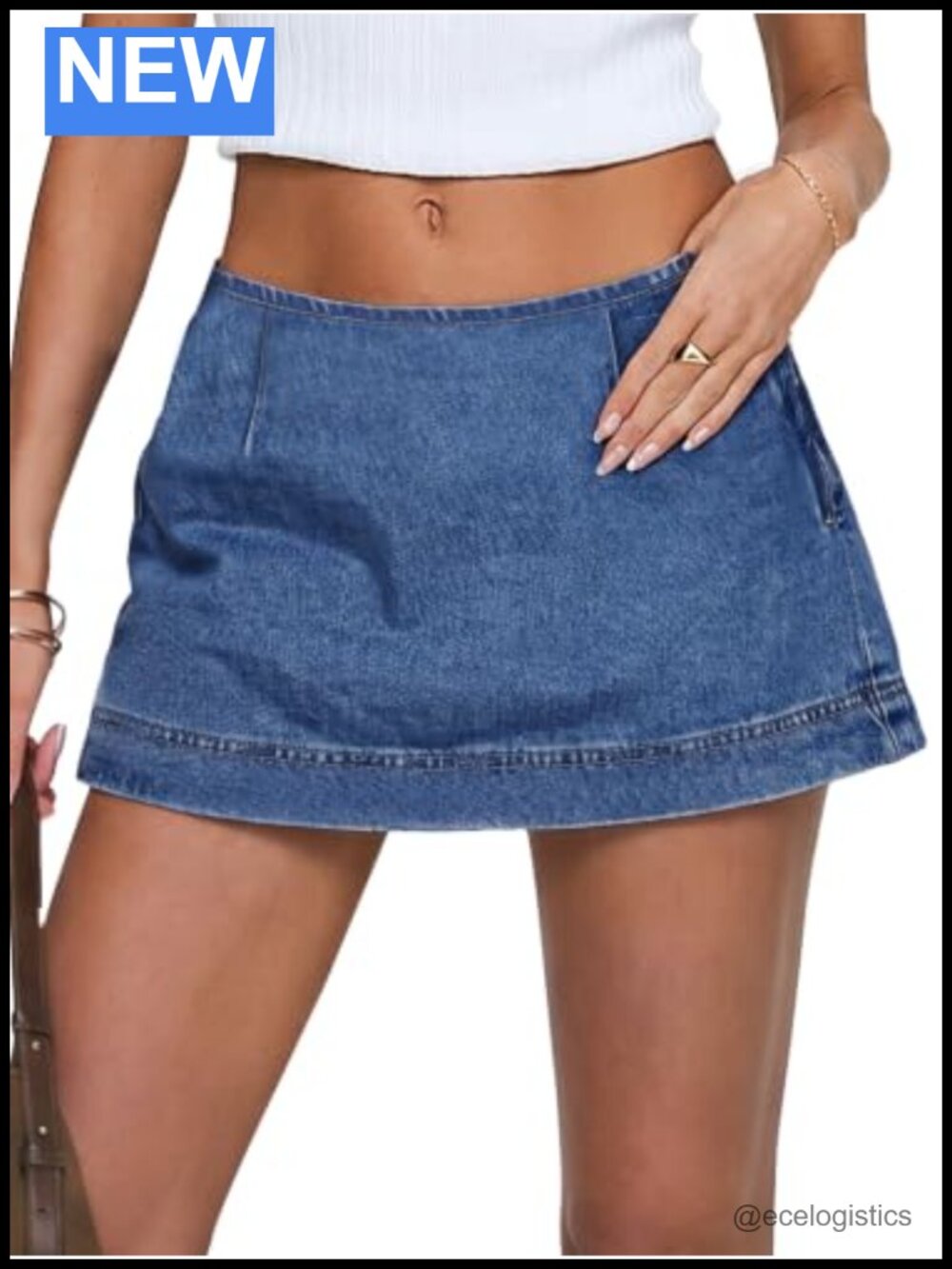 Low Rise Denim Mini Skort with Built-in Shorts High Stretch A-Line Y2K